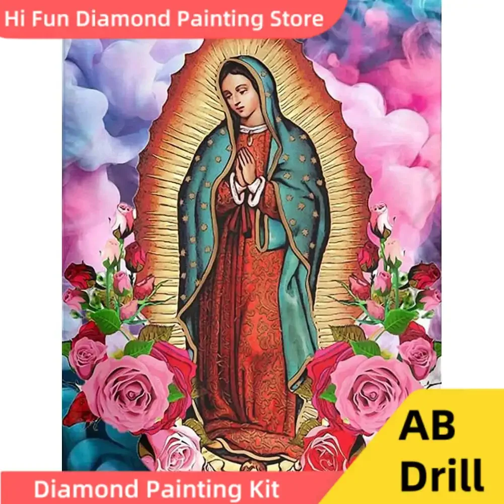 Our Lady of Guadalupe Diamond Painting AB Stones Catholic Virgin Mary Wall Art Cross Stitch Embroidery Diamond Mosaic Home Decor