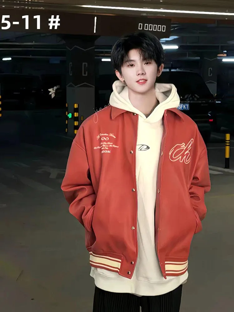 

Ankela Men's Leather Jaet Red Skin Autumn Winter Cleanfit High-End Sle Baseball Collar Pilot Jaet Trendy Haome