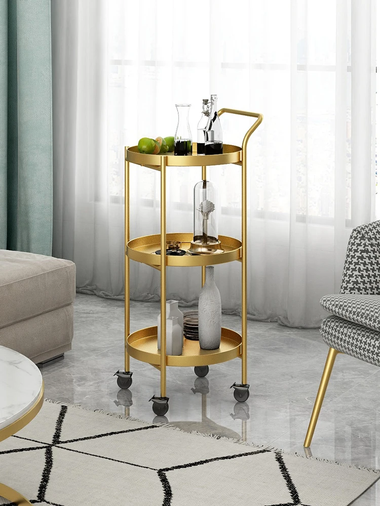 Small coffee table cart, living room side bedroom removable with wheels side cabinet corner balcony small round table