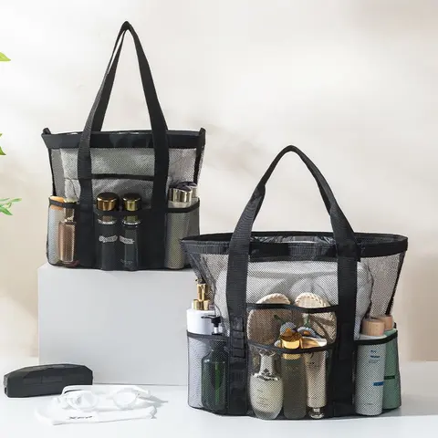 Mesh Shower Caddy Bag Portable Large Capacity Swimming Beach Tote Bag Multi Pockets Toiletry Organizer Handbag Travel Cosmetic
