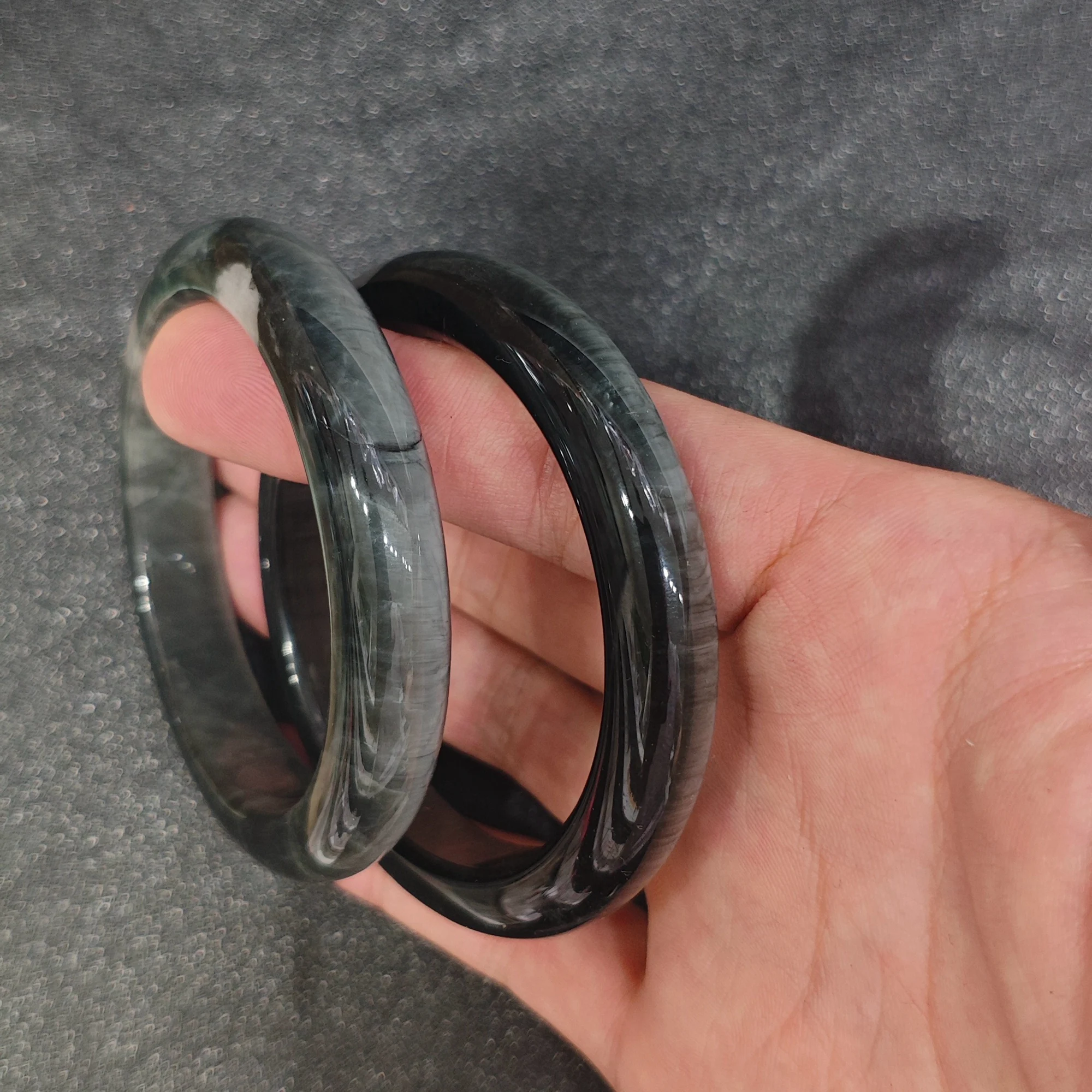 Natural Hawk's Eye Bangle Bracelet Gemstone Smooth Bangle Grey Blue Tiger's Eye Quartz Chatoyant Supply 1 Piece