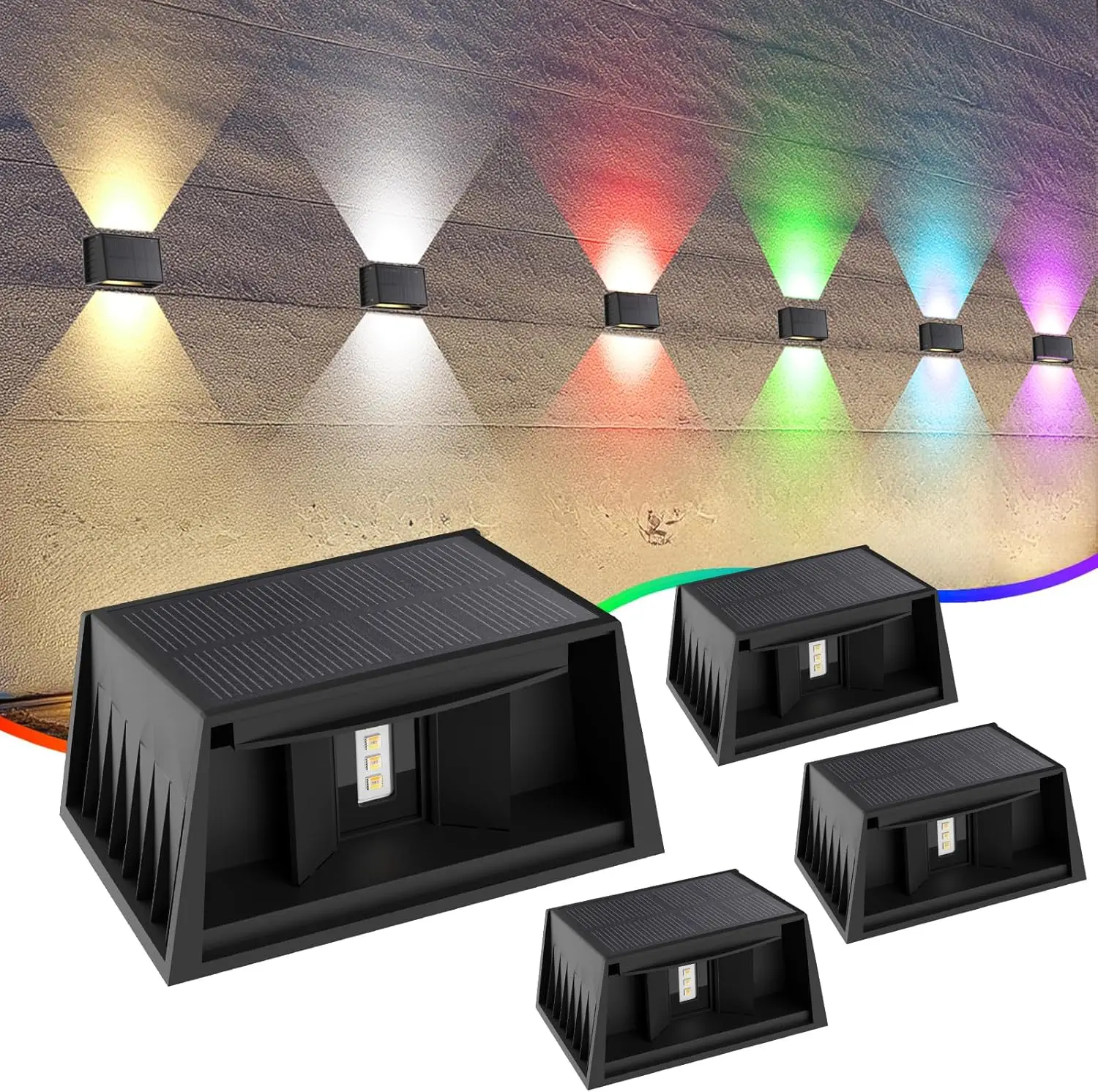 RGB Solar-Zaunleuchte für Außenbereich, 8 Farben, Wand-, Garten-, Terrassen-, Geländer-, Treppenbeleuchtung, IP65, Landschafts- und Balkon-Solarstraßenleuchten