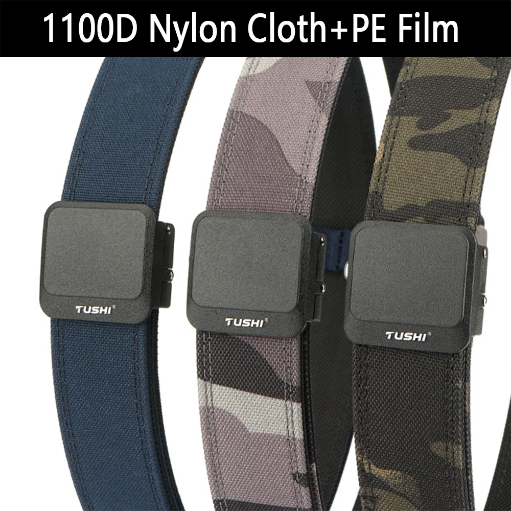 TUSHI Nylon-Hartgürtel für Herren, automatische Metallschnalle, Outdoor-EDC-IPSC-Zubehör, große Größe 120–150 cm, Militärgürtel – Detail 1