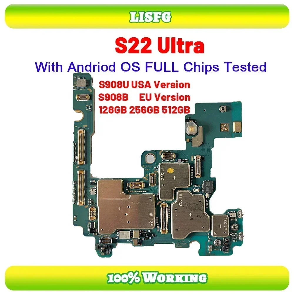 Motherboard Accessories 256GB S22 Ultra 5G SM-S908U 128GB S908B S908BE Android Full Working Main Logic Boards