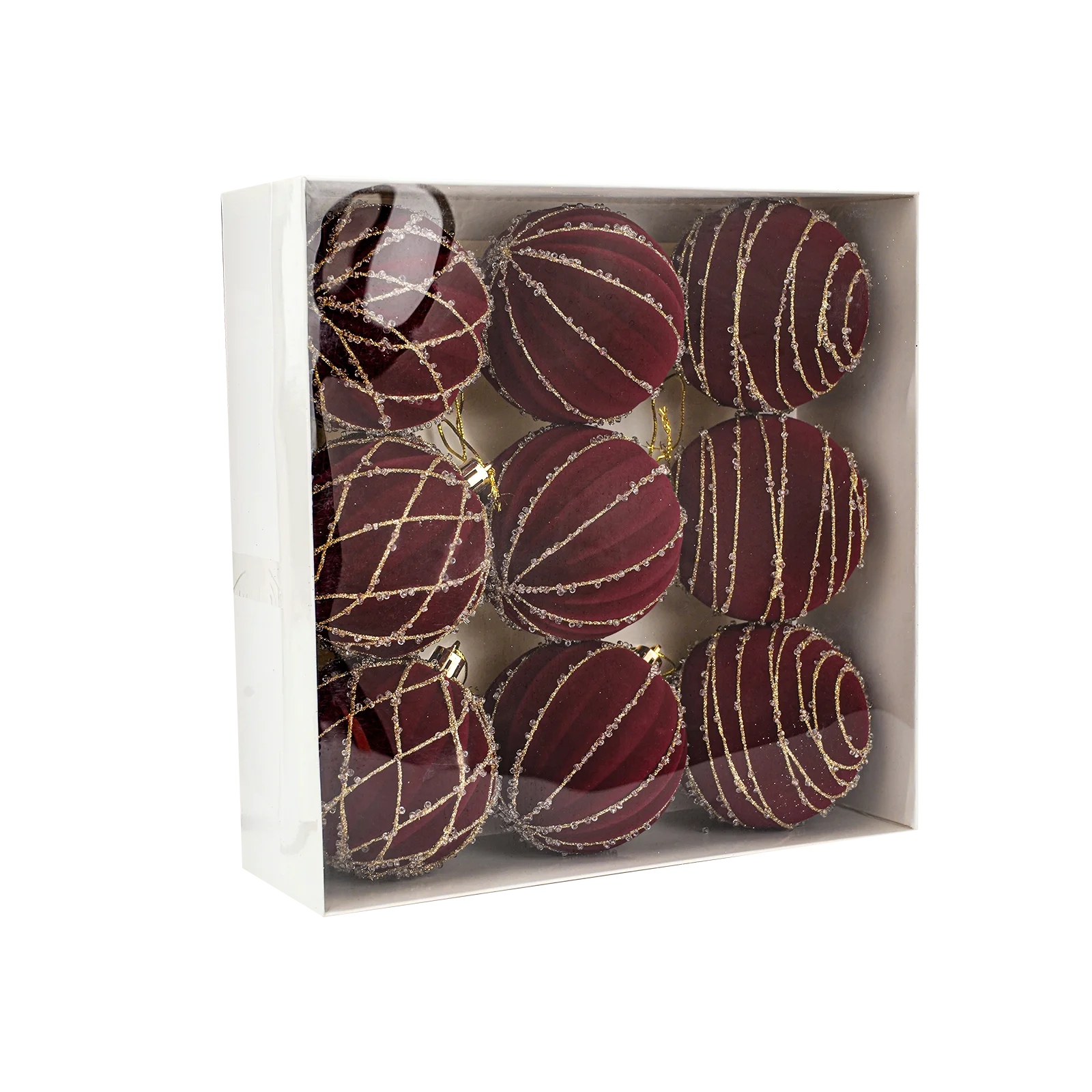 9 قطع من كرات زينة عيد الميلاد باللون الأحمر القرمزي، مصنوعة من مادة قطيفة، مناسبة لتزيين أشجار عيد الميلاد