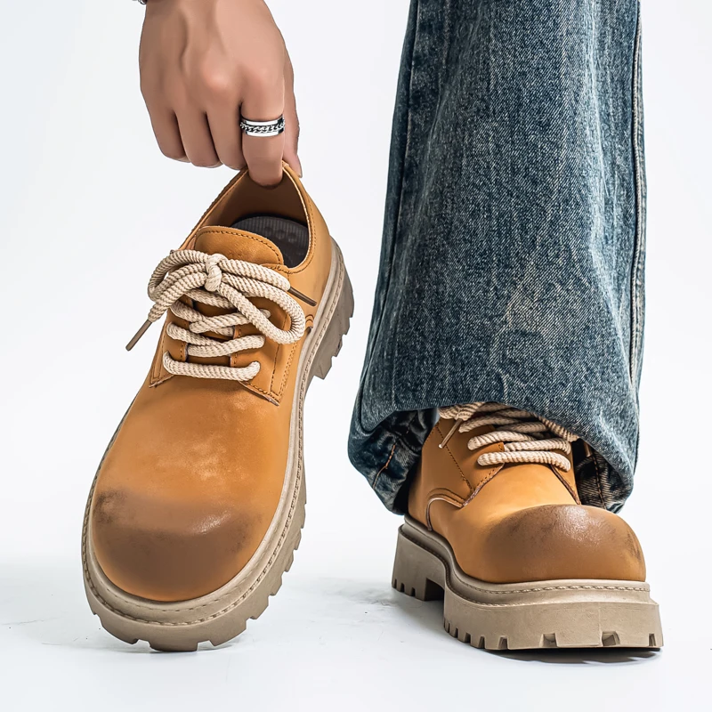 Men's Spring American Retro Casual Workwear Yellow  Boots Low Help Outdoor Climbing  Shoes Fashionable Youth Trend