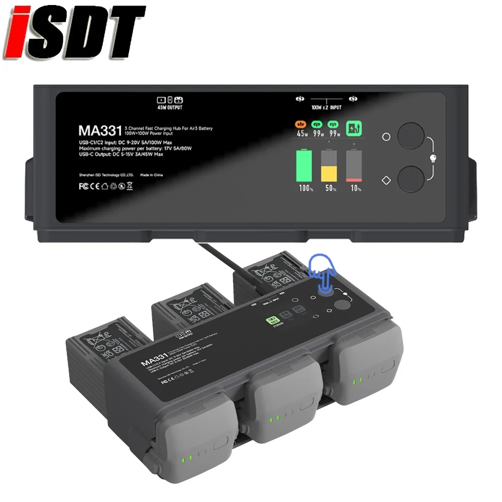 ISDT MA331 200W (Dual 100W) Smart Battery Fast Charging Butler USB Type-C Plug OTA Upgrades For DJI Air3 Aerial FPV Drone