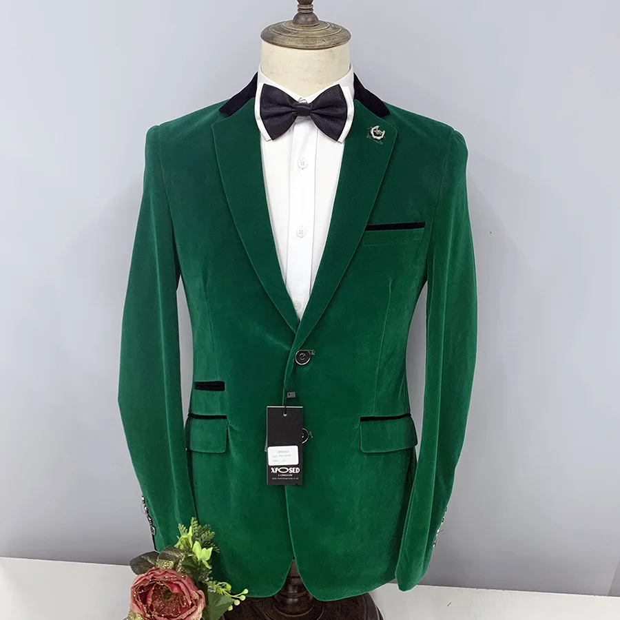 2023 Formal Dinner Party Velvet Tuxedo For Men Jacket Green Shawl Lapel Only Blazer Wedding Groom's Suit Custom Made Slim Fit