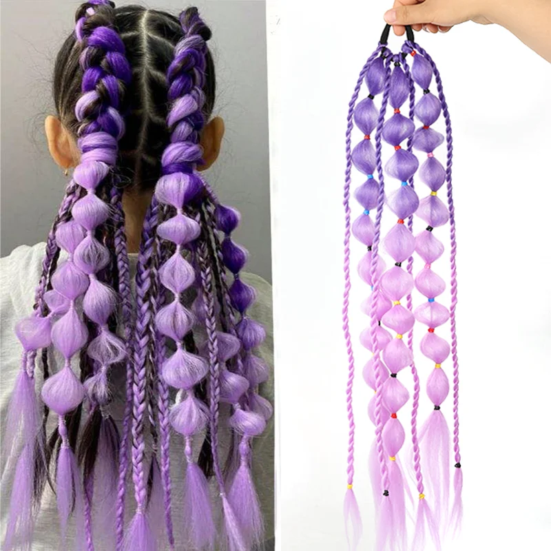 LUPU Synthetic Bubble Ponytail Colored Hair Extensions for Kids Women Festival Rave Ombre Crazy Hair Day Accessories Girls