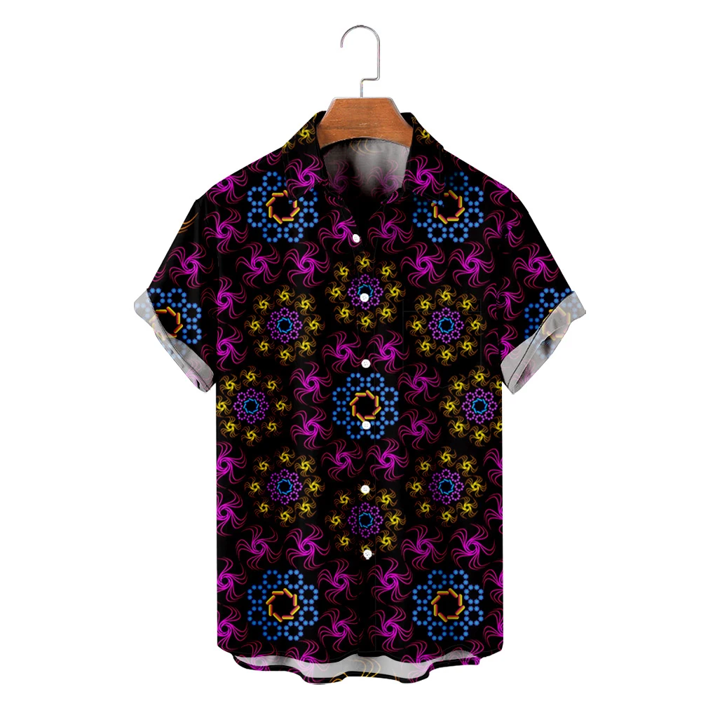 

Men's Hawaiian T-Shirt Fashion Shirt Kaleidoscope 3D Print Cozy Casual Short Sleeve Beach Oversized Single buckle men shirt top