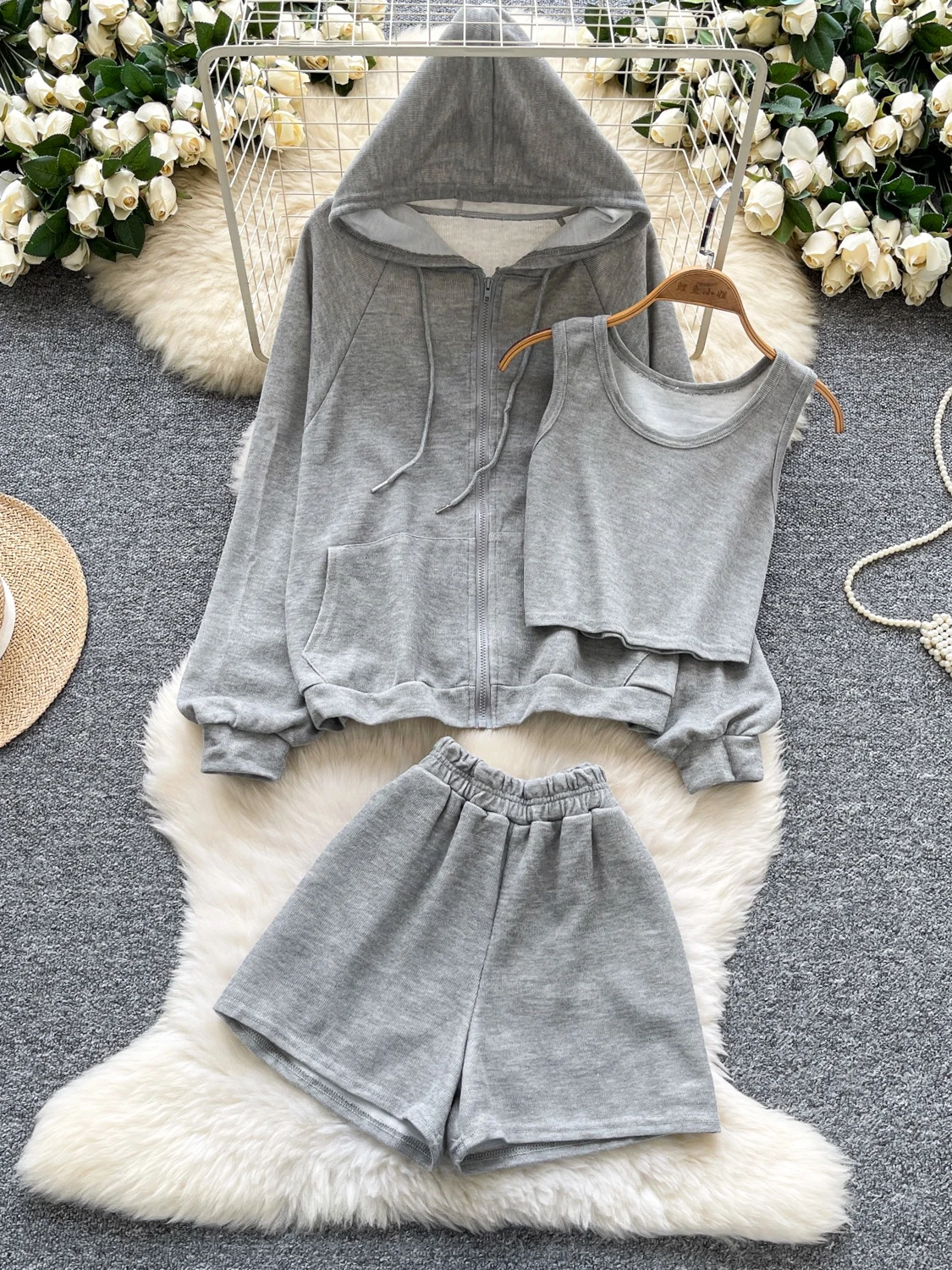 

Casual Loose Fit Long Sve Hoodie Jaet round Ne Vest High Waist orts Set Comfortable Spor Sle Autumn Faion Wome...
