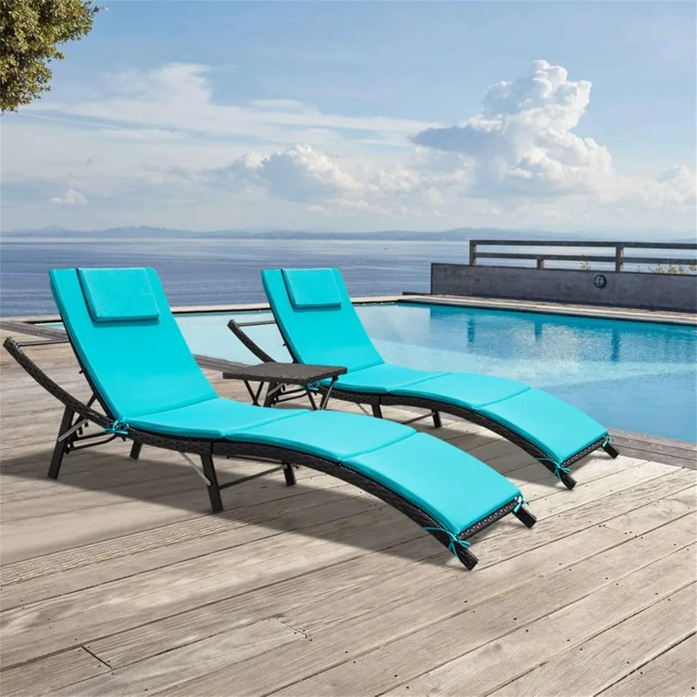 

Lounge Chairs for Outside 3 Pieces Patio Adjustable Chaise Lounge Outdoor Wicker Lounge Chairs Set