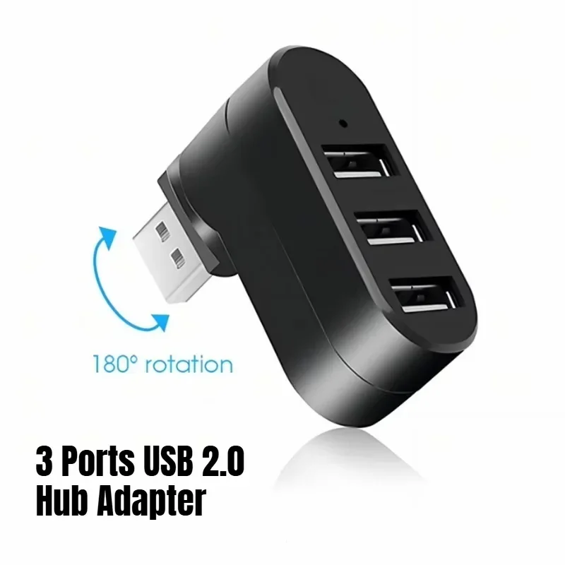 USB 2.0 Rotatable 3‑Port Hub High Speed Splitter U Disk Reader for Desktop PC Laptop Mac Mini Accessories