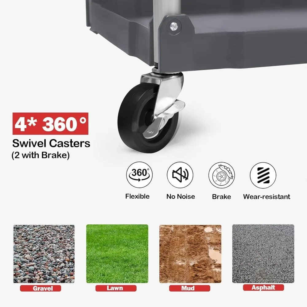 Troli Utilitas, Troli Lipat 3 Tingkat dengan Roda Universal yang Dapat Dikunci, Troli Layanan dengan Tali Tetap untuk Rumah