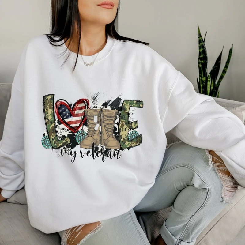 أحب زوجتي المخضرم أمي البلوز أبطال الجيش متزوج مني تي شيرت الإناث المخضرم قميص فخور الشتاء ملابس النساء بلايز