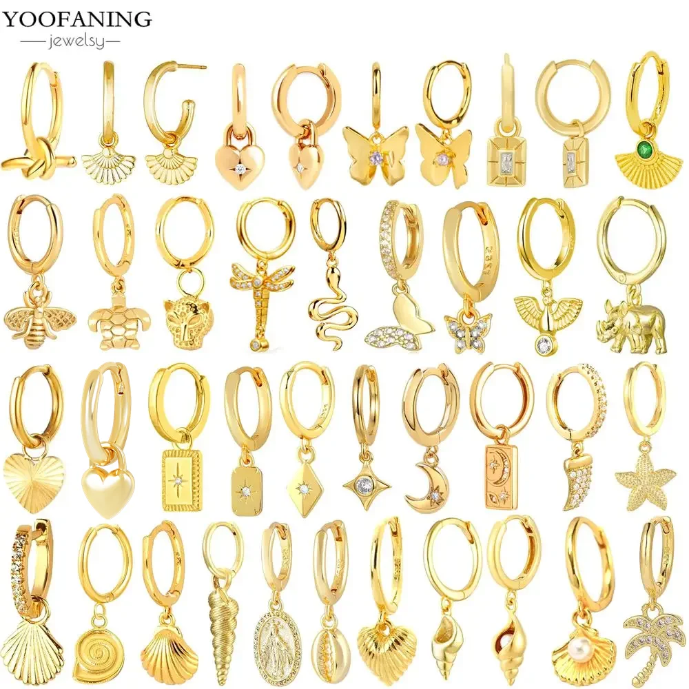 

925 Sterling Silver Ear Needle Retro Gold Silver Hoop Earrings Shell/conch/starfish Pendants Women Earring Jewelry Wedding Gift