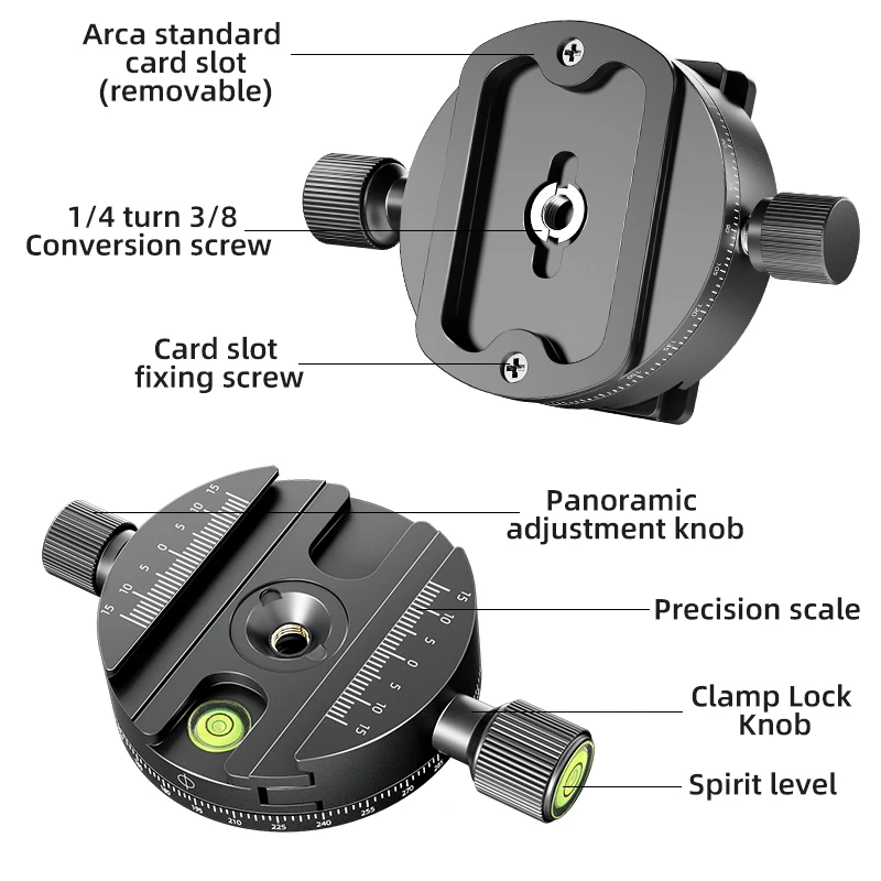 Panoramic Rotating Quick Release Plate Clamp Seat Tripod Gimbal Universal Clip Seat DSLR Camera Photography Quick Release Base