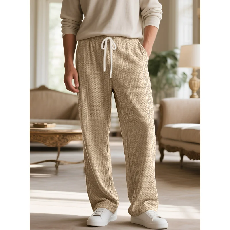 2026 New Men's European Size American Style Casual Pants Jacquard Straight Leg Pants Versatile Sweatpants Long Pants