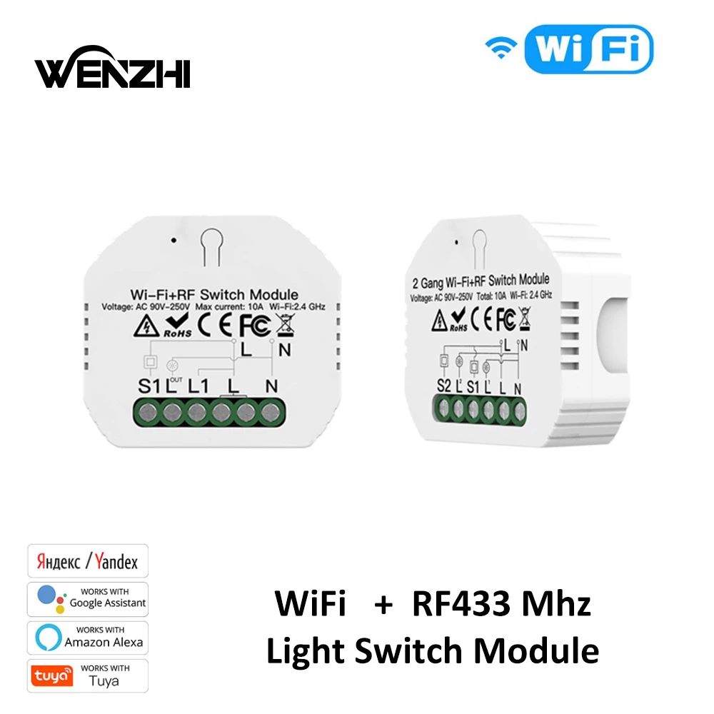 1/2Gang Light Switch DIY Module Wifi RF 433 Mhz Automation Wireless Wall Panels Remote Control Smart Life Tuya Alexa Google Home