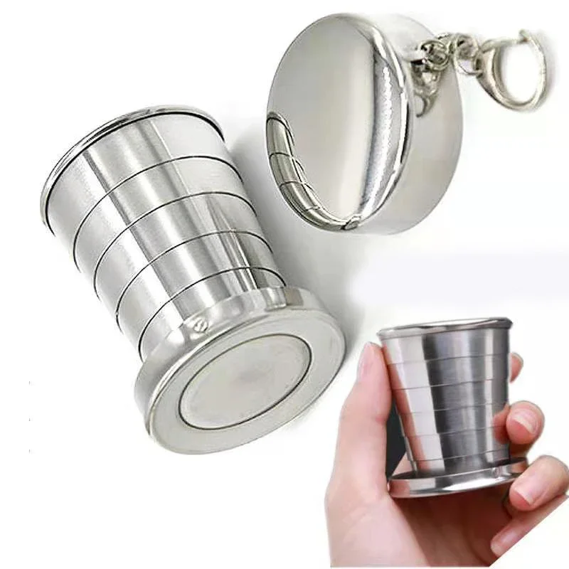 Lebensmittelqualität Edelstahl Reise Tragbare Outdoor Klappbecher Tragbare Ausziehbare Kleine Wasserbecher Metall Weinglas