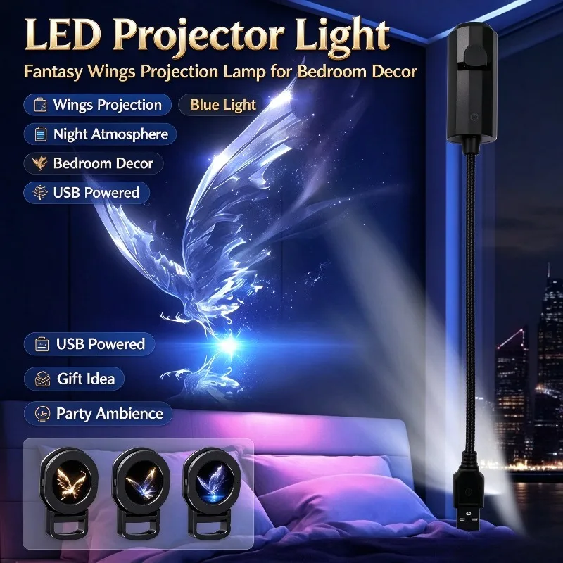 LED USB Projector Light 3/6pcs Projection Patterns- Adjustable Whale Butterfly Jellyfish Starfish Night Light Festival Gift