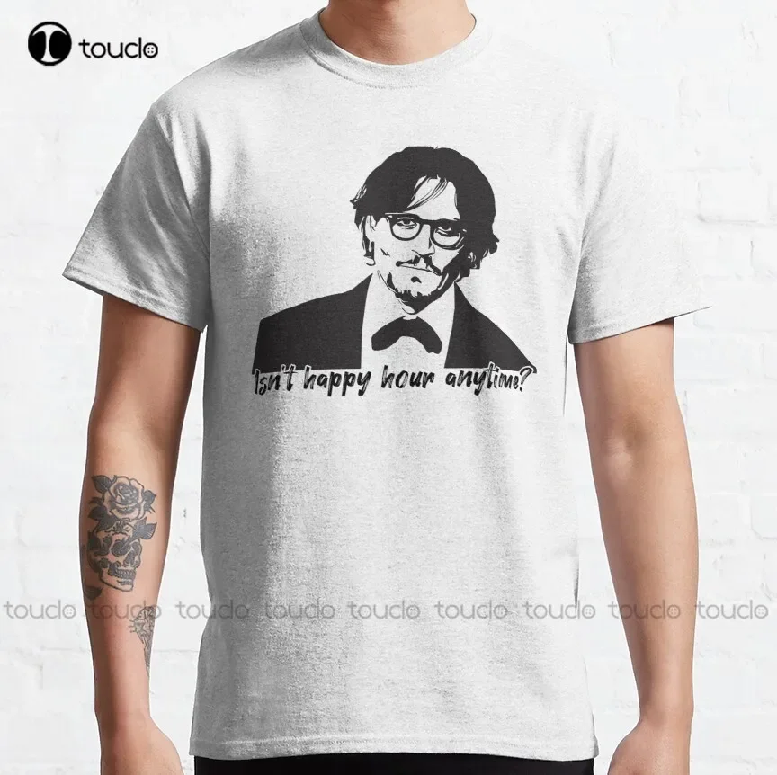 Isn'T Happy Hour Anytime?  Amber Heard And Johnny Depp Classic T-Shirt Summer Shirts Oversized Graphic T Shirts 100% Cotton New
