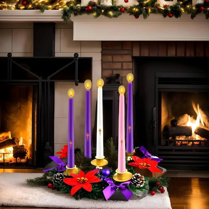 Advent Wreath 12-Inch Creative Christmas Candle Holder Desktop Ornaments Christmas Centerpiece Wreath Decorations Supplies For