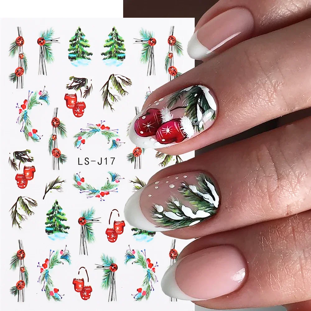 Christmas Nail Stickers 3D Snow Tree Gloves Nail Sliders Snowy Pinecone Candy Santa Hats Winter Decoration DIY Manicure NTLS-J17