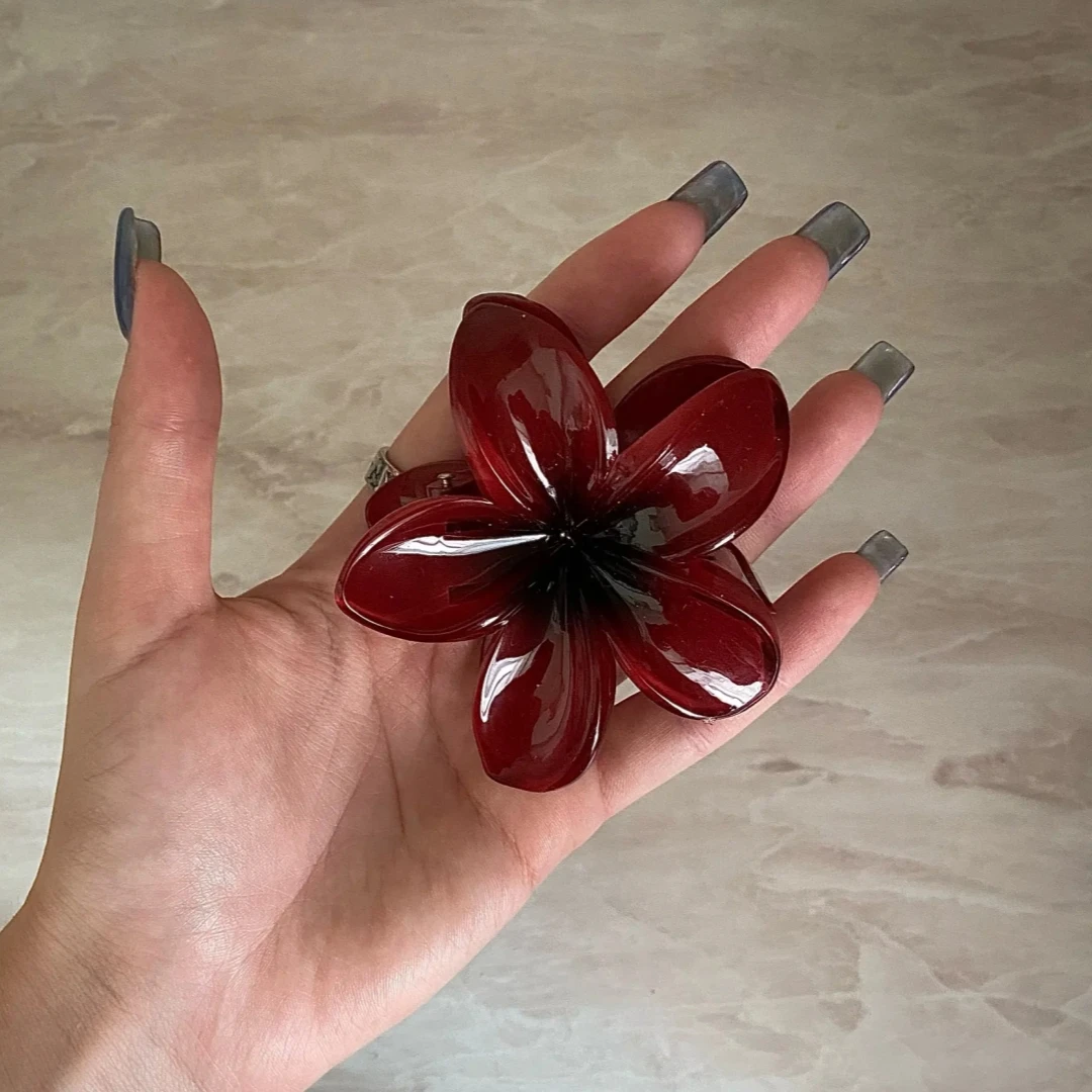 Grampo de cabelo acrílico com flor de ovo vermelho gradiente para mulheres garras de cabelo presilha de caranguejo havaiano acessórios de cabelo para meninas de verão