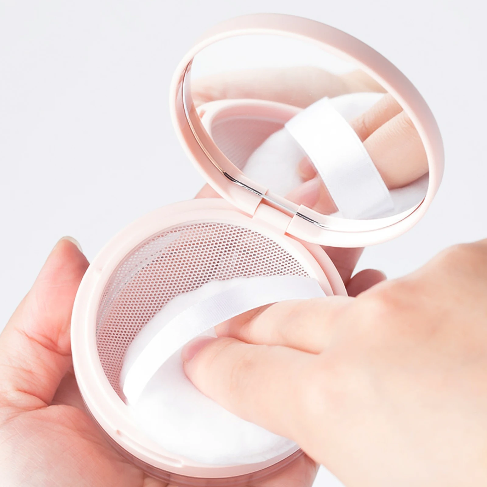 

2Pcs Portable Powder Container Durable Double Layer Mesh Design Mirror Makeup Case Loose Face Puff Box Travel Outdoor