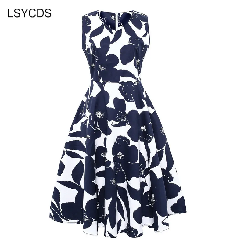 V Neck Dress  Elegant Floral Print Sleeveless Women Dress Vintage Retro Casual Party Dress Vestido De Festa