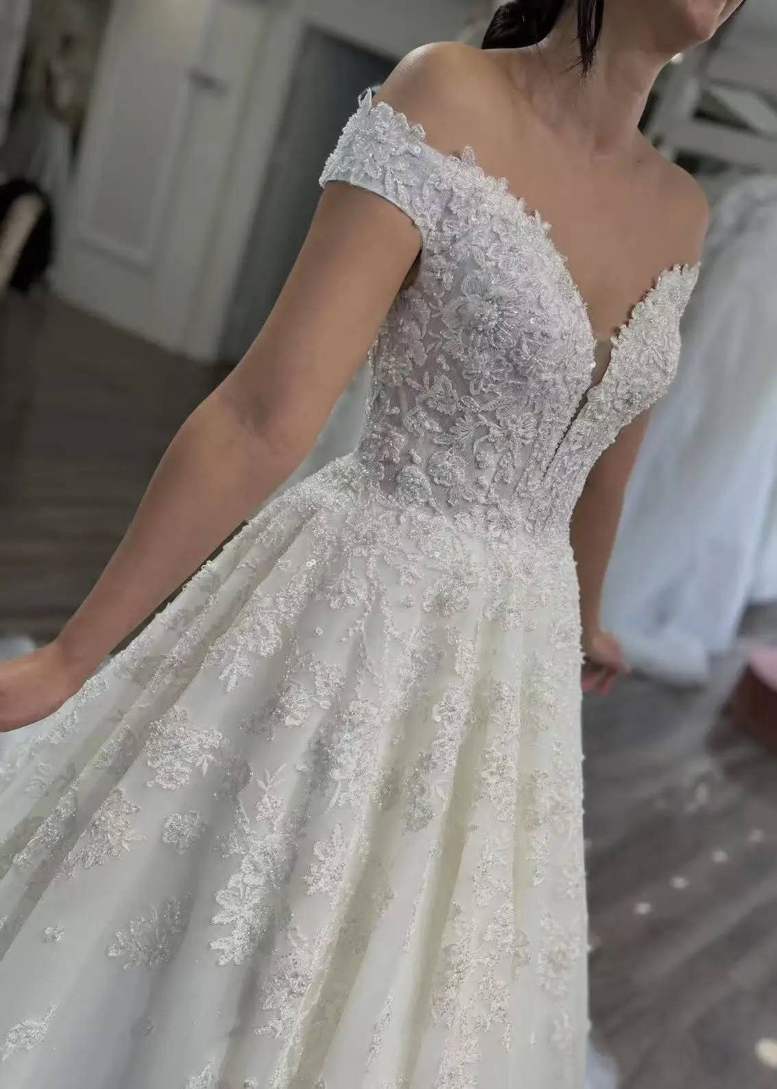 Onelife Exquisite A-Linie Damen Brautkleider Modische Applikationen Brautkleider Schulterfrei Prinzessin Maßgeschneiderte Vestidos