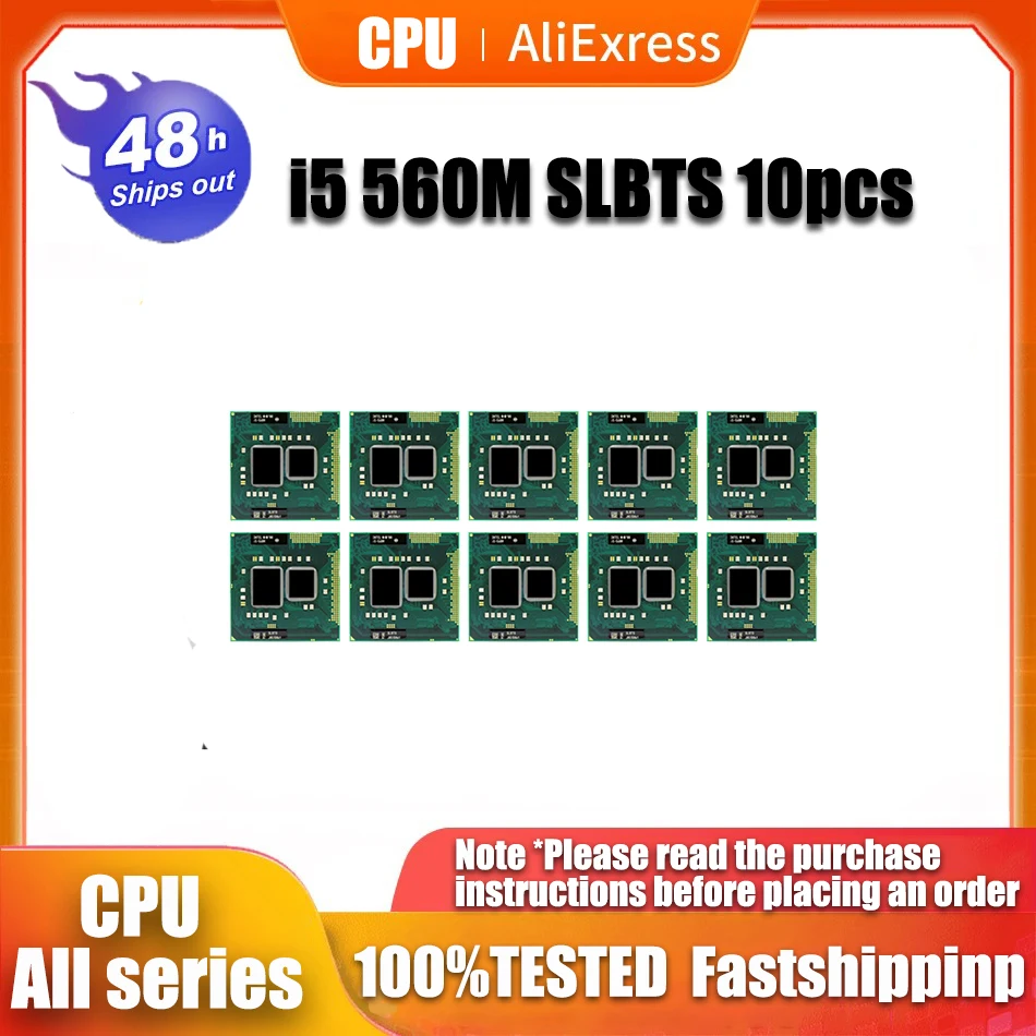 

10 PCS i5-560M Processor (3M Cache,2.66GHz ~3.2Ghz, i5 560M , SLBTS ) PGA988 TDP 35W Laptop CPU Compatible HM55 HM57 QM57