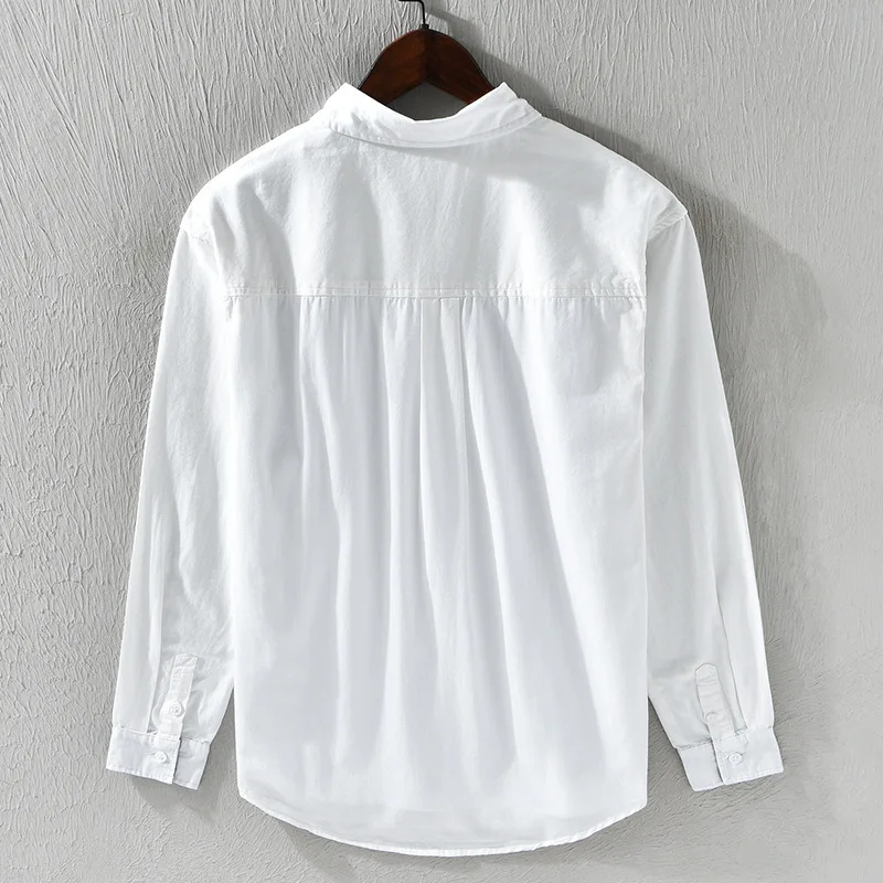 Pure Cotton New White Shirt Men Street Fashion Men Long Sleeve Shirt Causal Pocket Splice Printed Shirt Youth Spring Ropa Hombre