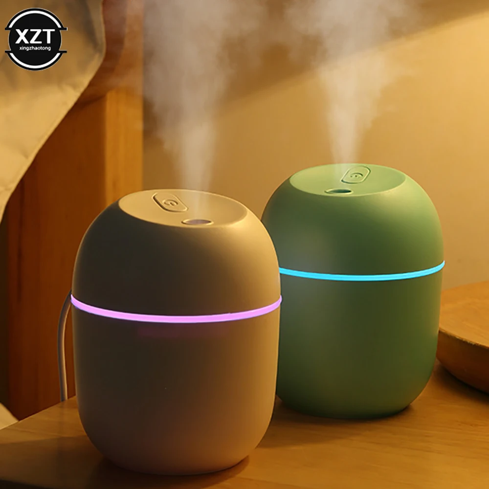 Humidificador USB de 220ml, atomizador, difusor de aceites aromáticos, humidificador de aire silencioso con lámpara de noche para coche, dormitorio, pulverizador de niebla fría