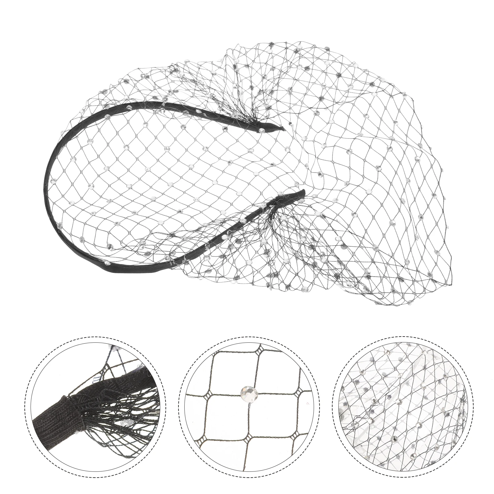 قطعة واحدة من عصابة رأس حجاب الزفاف مع حجاب للوجه أنيق مزين بحجر الراين وخفيف الوزن ومريح لحفلات الزفاف وحفلات الشاي
