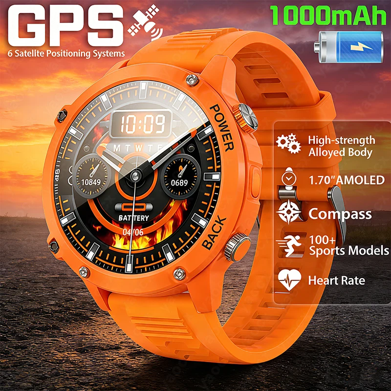 New Outdoor Military Men's Smart Watch IP68 Waterproof Sports 1000 Battery Compass Health Monitoring Bluetooth Call Smartwatches