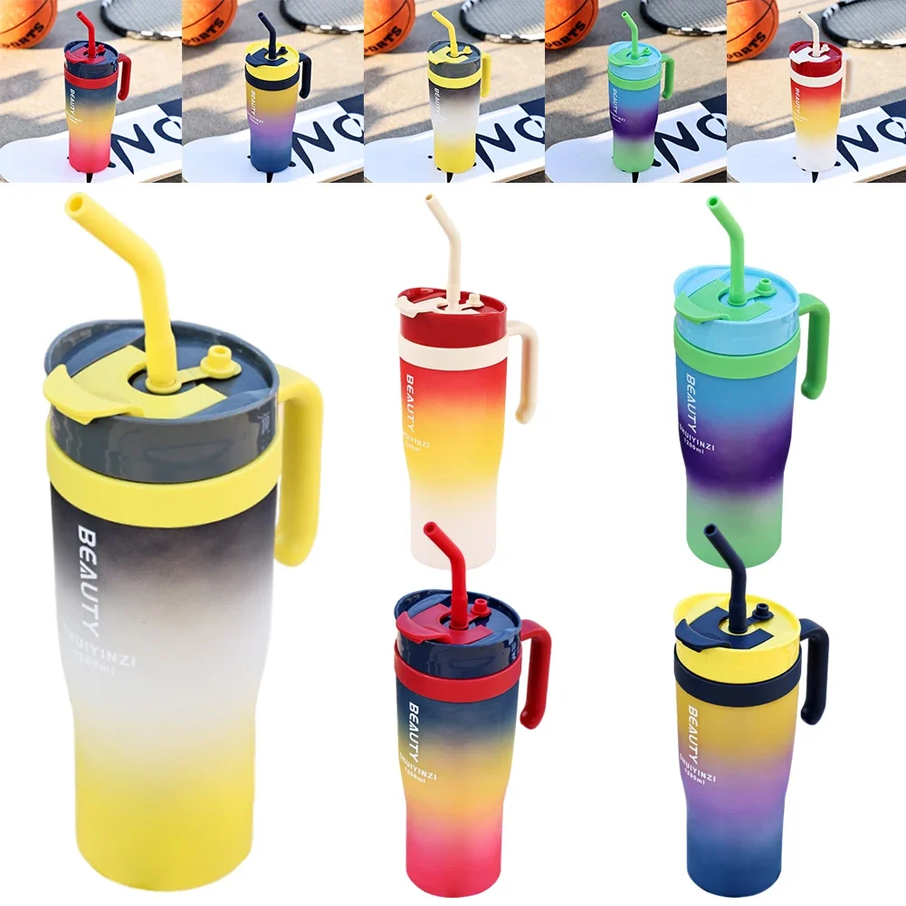 1200ml Gradient Water Cup with Handle & Straw Tumbler Coffee Cup Leakproof Portable Gift for Boys Girls