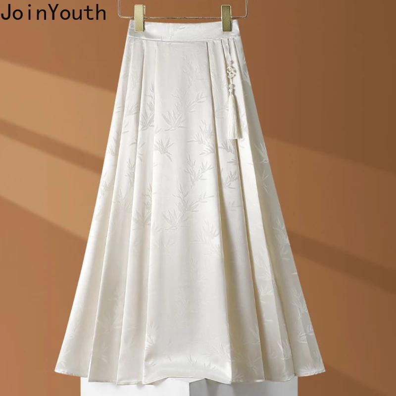 Vintage Skirt for Women Chinese Style High Waist A-line Jupe Loose Print Summer Saia 2024 Faldas Mujer De Moda Pleated Skirts