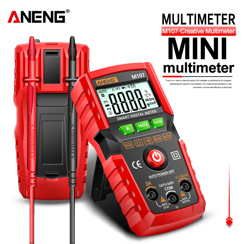 ANENG M107 테스터기 디지털 multimeter 4000 카운트 자동 테스터 디지털 멀티 미터 전압 전류 저항 테스트 자동 테스터 가전 제품 감지 및 유지 보수 전기 전문 전기 멀티 미터 테스트 멀티테스터기 전기테스터기 