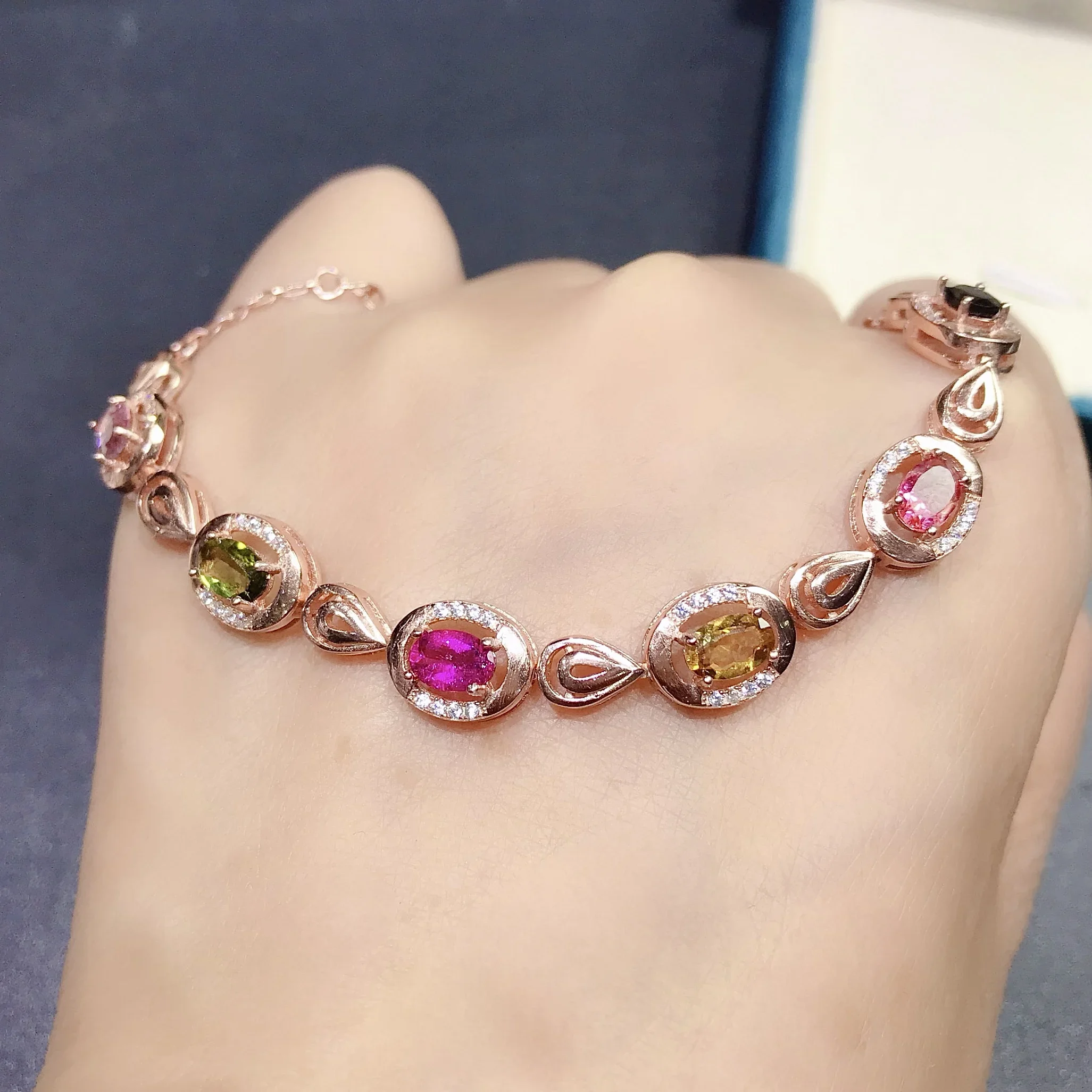 Natural Tourmaline Bracelet  Fashion Tourmaline Silver Bracelet for Young Girl 4mm * 6mm 100% Bracelet Solid 925 Silver  Jewelry