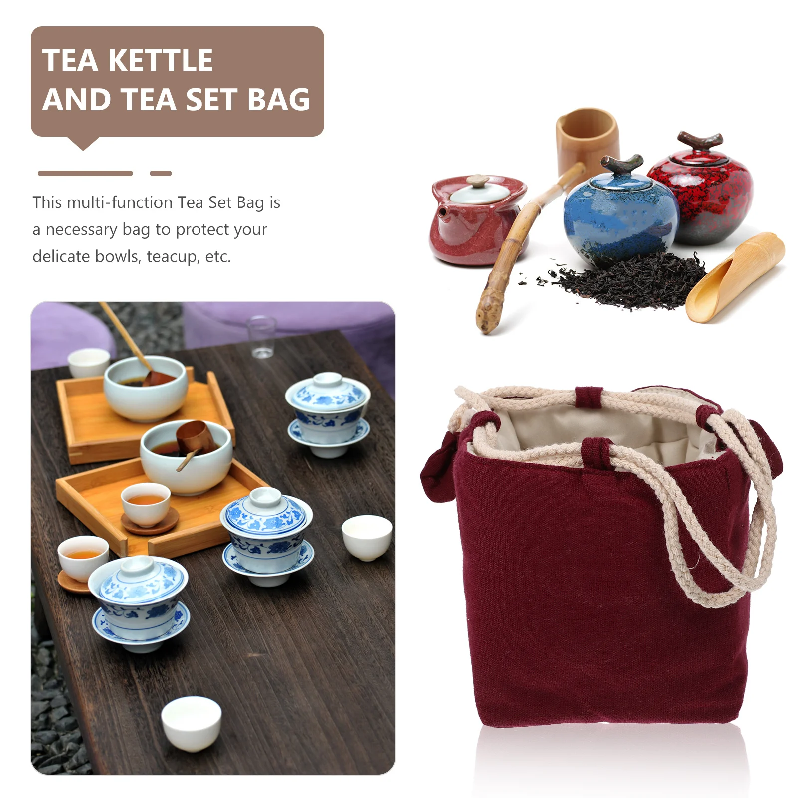 

Portable Tea Set Storage Bag Wear-Resistant Multi-Function Organizer for Tea Cups Makeup Office Teapot Bag