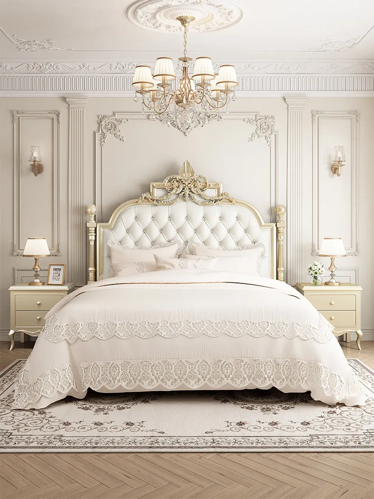 French bed solid wood bed American light luxury 1.8 meters master room double  palace carved  1.5 cream wind princess b