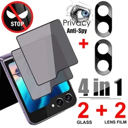 Privacy Anti-Spy Camera Len + External Tempered Glass Film For Samsung Galaxy Z Flip 5 6 7 FE W25 W24 Flip Screen Protector Lens