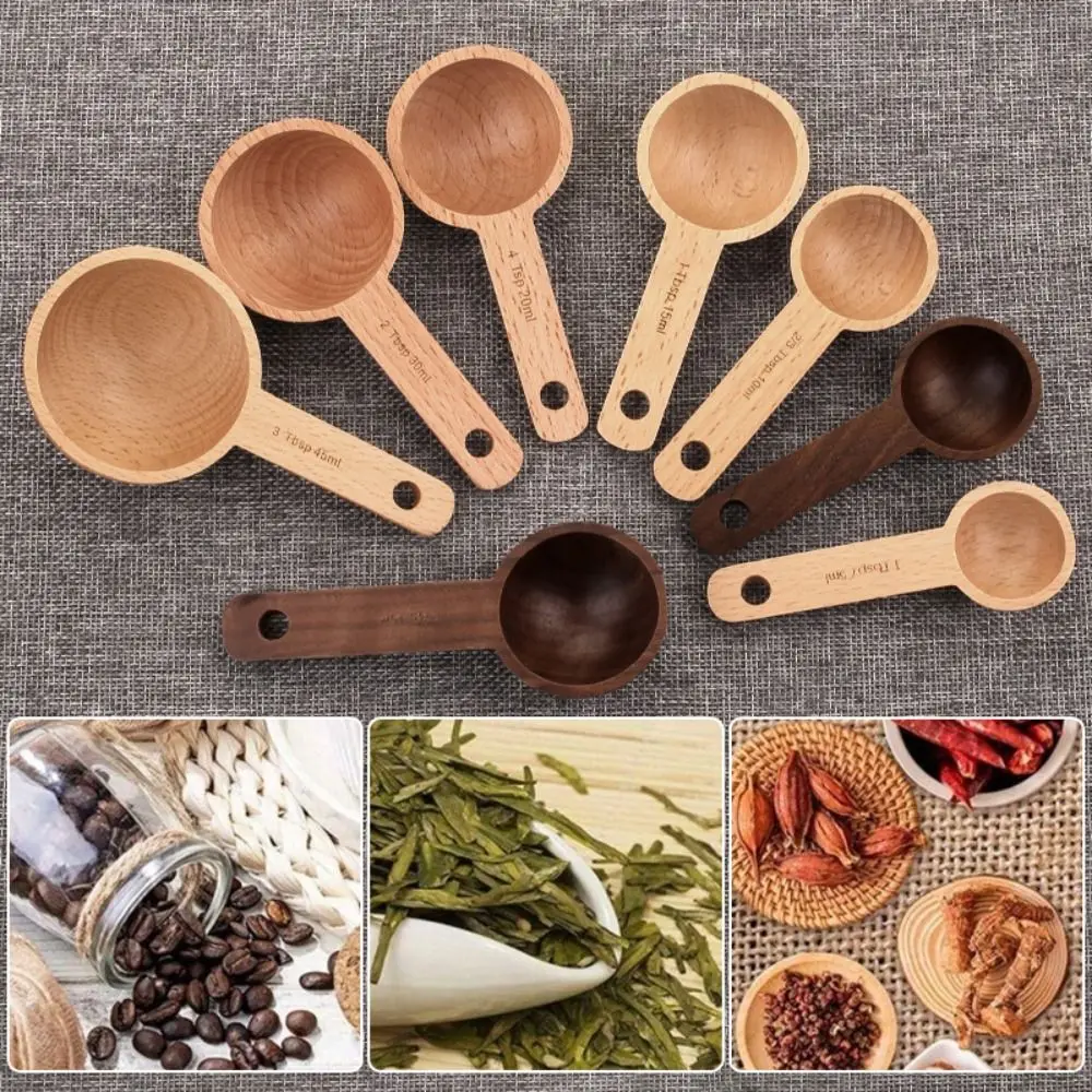 Beech/Walnut Wooden Measuring Spoon 7.5/10/15/20/30/45ML Multipurpose Kitchen Soup Spoons Coffee Tea Sugar Spice Spoon Sugar