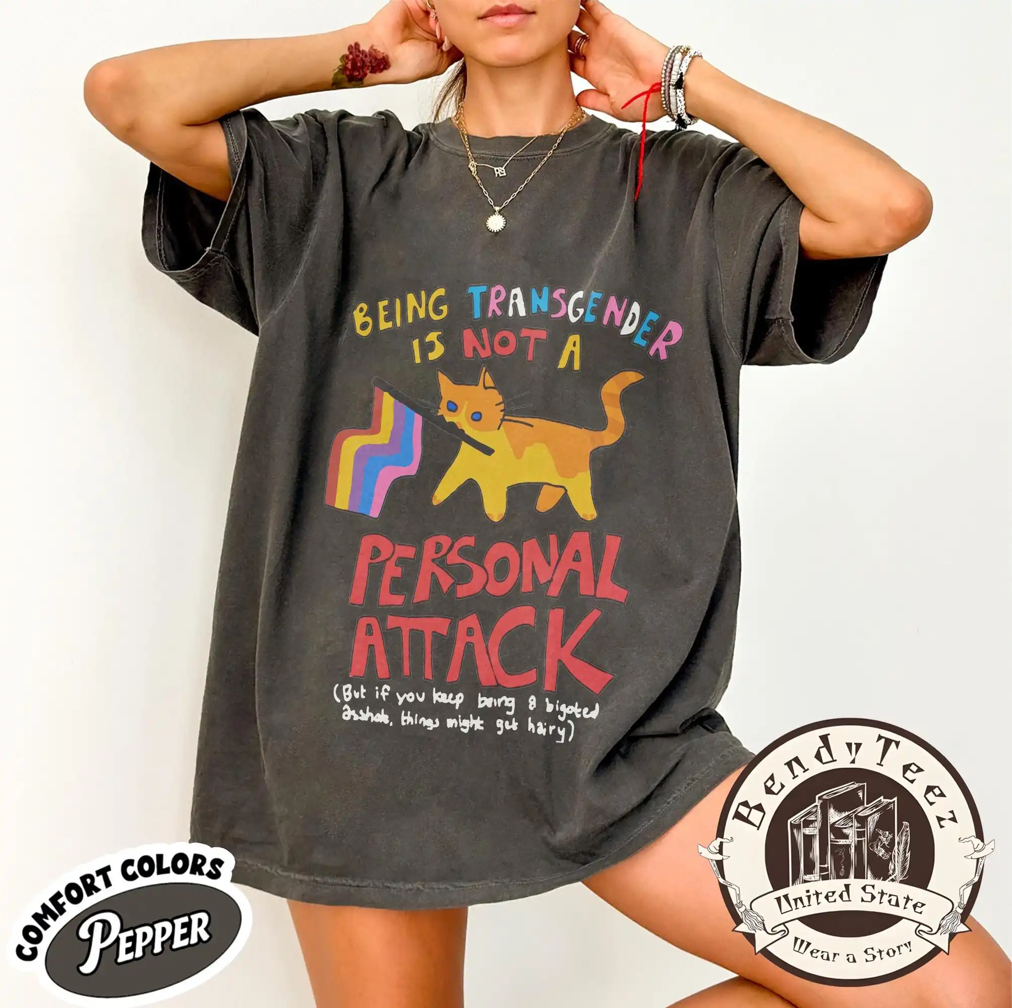 Transgender Pride Shirt, Funny Cat Trans Rights Tee, LGBTQ Ally Gift, Trans Tee, Transgender Is Not A Personal Attack T-Shirt