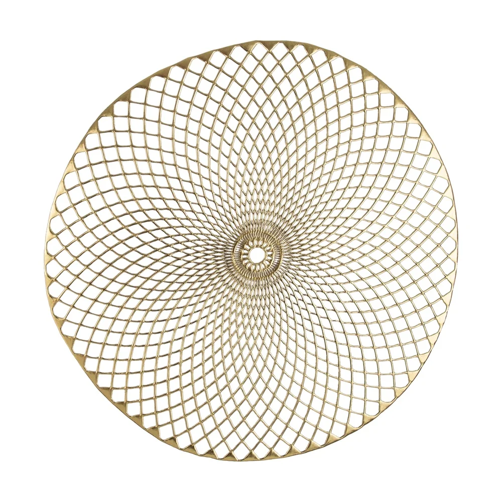 Set of Four Gold Round Placemats Unique Design PVC Holidays Dinner Parties Table Decor Functionality
