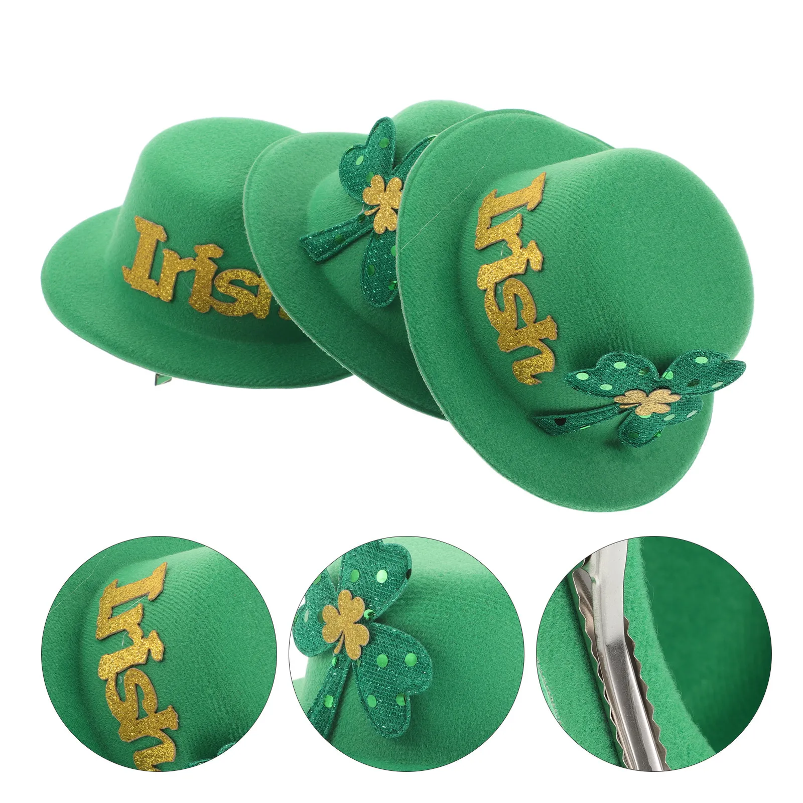 

Набор из 3 заколок для волос в виде шляпок Святого Патрика для женщин и девочек, праздничные аксессуары для волос, декоративные мини-шапочки для праздников, вечеринок и парадов