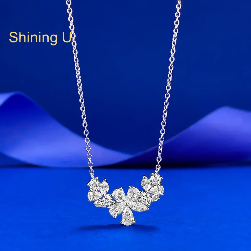 

Shining U S925 Silver Floral Gems Necklace for Women Fine Jewelry Summer Gift