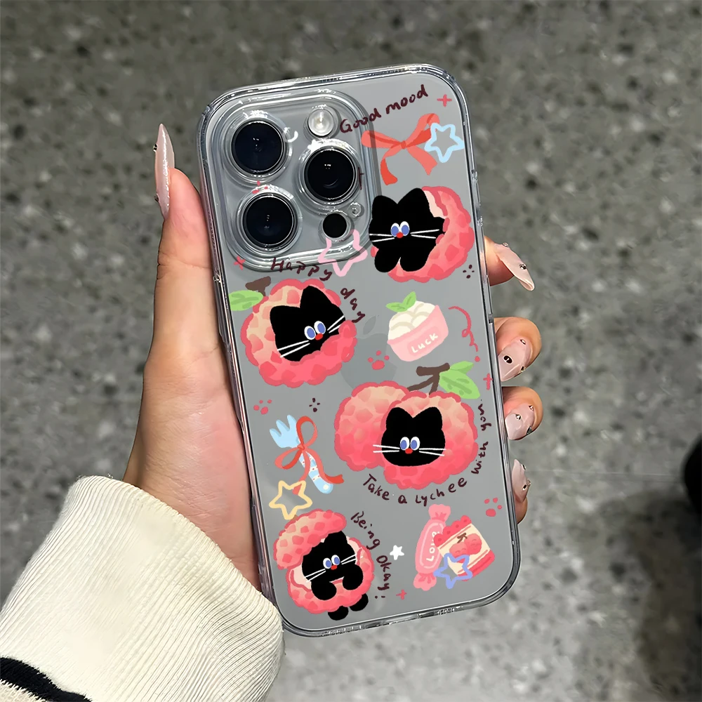 Coque de téléphone en Silicone, chat noir, litchi doux, pour IPhone 17 16 15 14 13 12 11 Pro Xs Max Air Mini 7 8 6 6s Plus SE 2020 2022